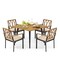 5-Piece Patio Dining Set Acacia Wood Table with Umbrella Hole and Cushioned Chairs Beige